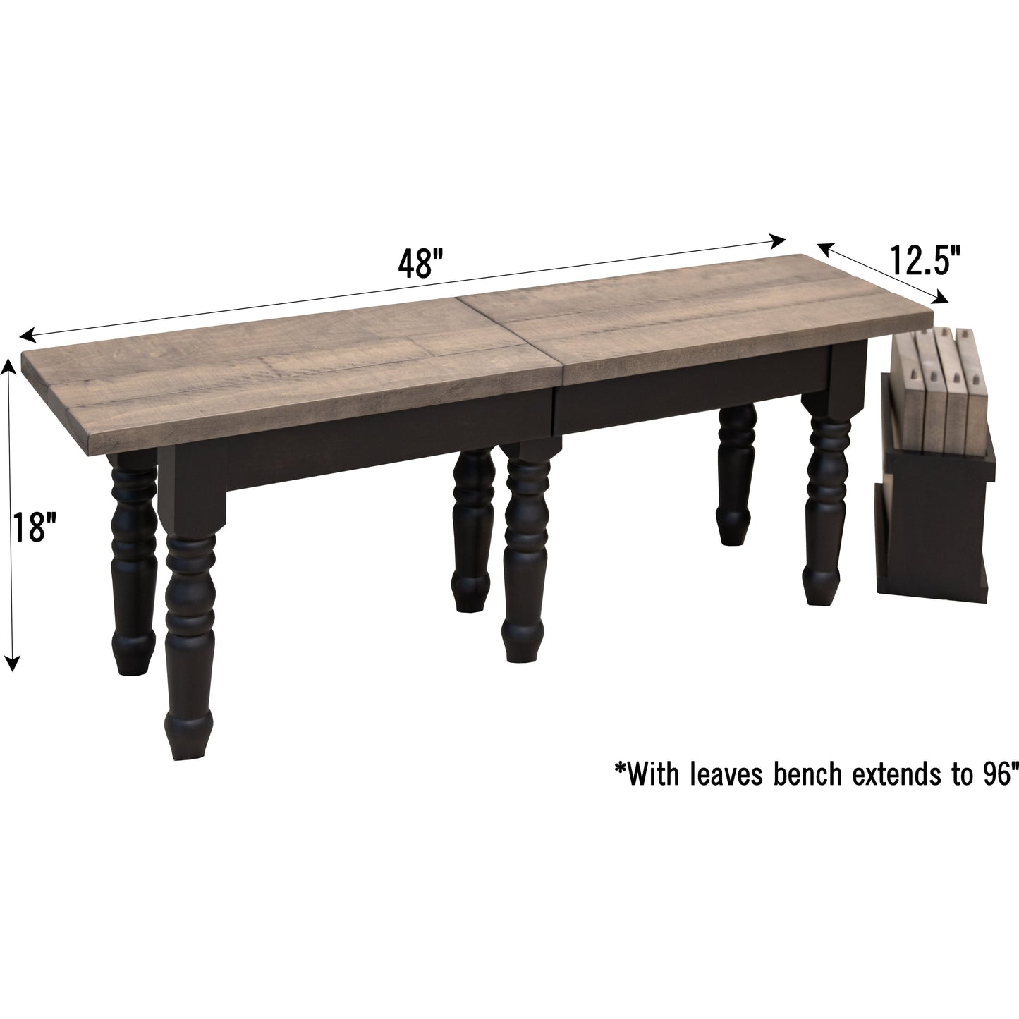 Turned Leg Expandable Bench, 4' to 8'