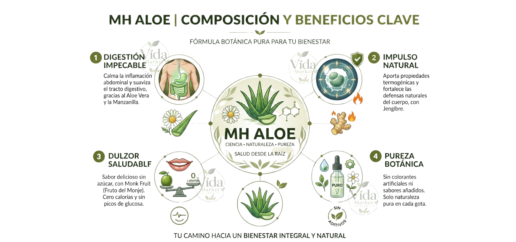 MH ALOE® | Aloe; Jengibre; Manzanilla; Monk Fruit