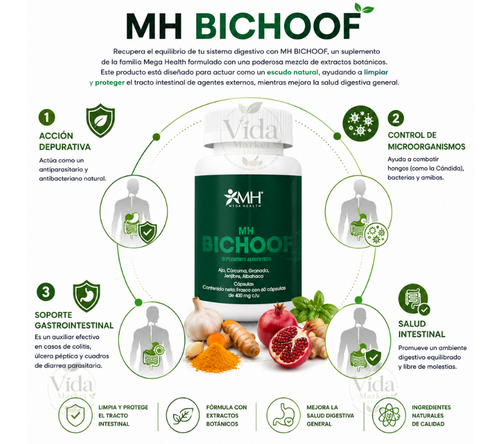 MH BICHOOF | Ajo, Cúrcuma, Granada, Jengibre, Albahaca, Papaya, Clavo molido, Canela