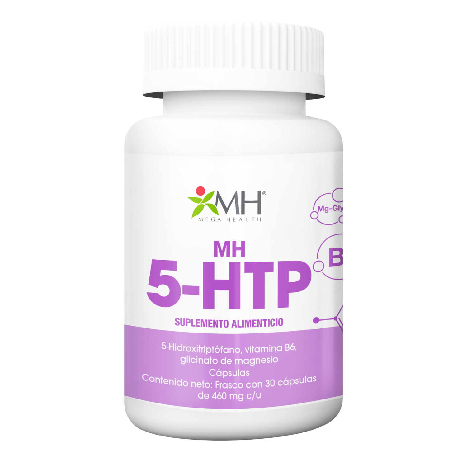 5-HTP. (5-Hidroxitriptófano;  Vitamina B6 (Piridoxina); Glicinato de magnesio)