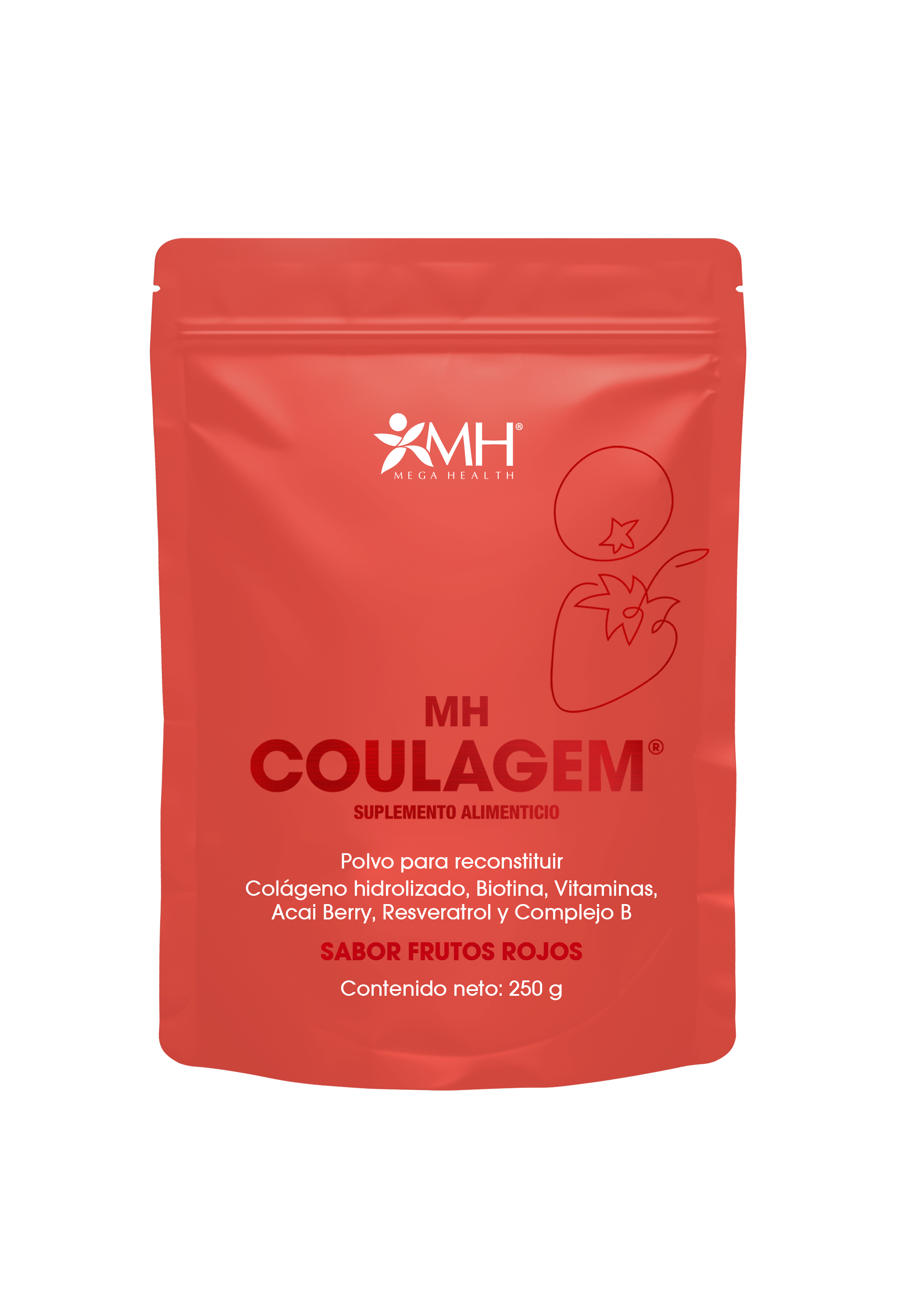 MH COULAGEM | Colágeno hidrolizado; Biotina; Vitamina C (Ácido ascórbico); Acai Berry (Ezuterpe oleracea); Resveratrol; Complejo B