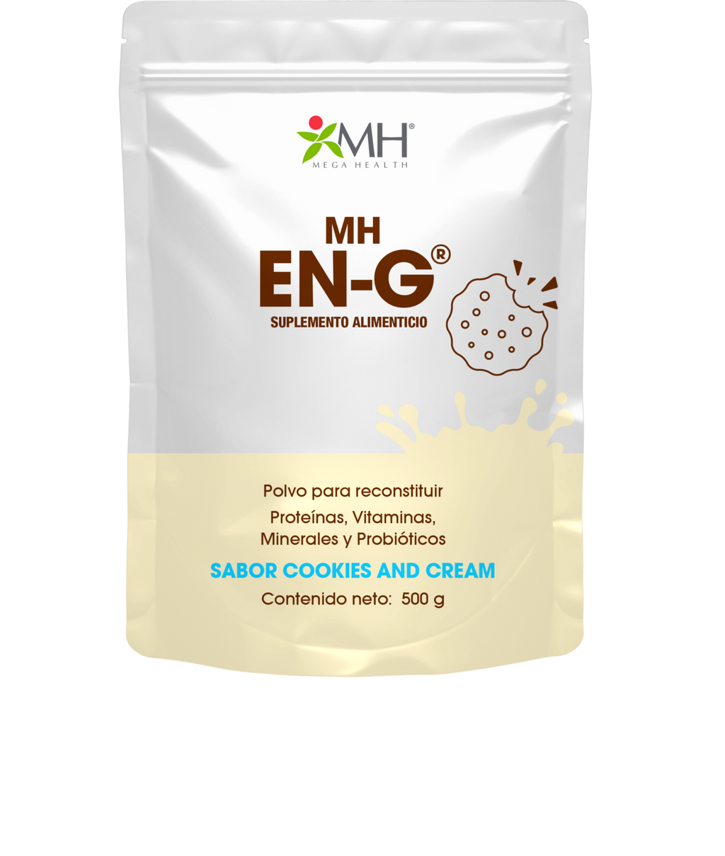 MH EN-G® | Proteina aislada de soya, Casepina micelar, Fibra de maltodextrina, Jalea real, Vitaminas y Minerales.