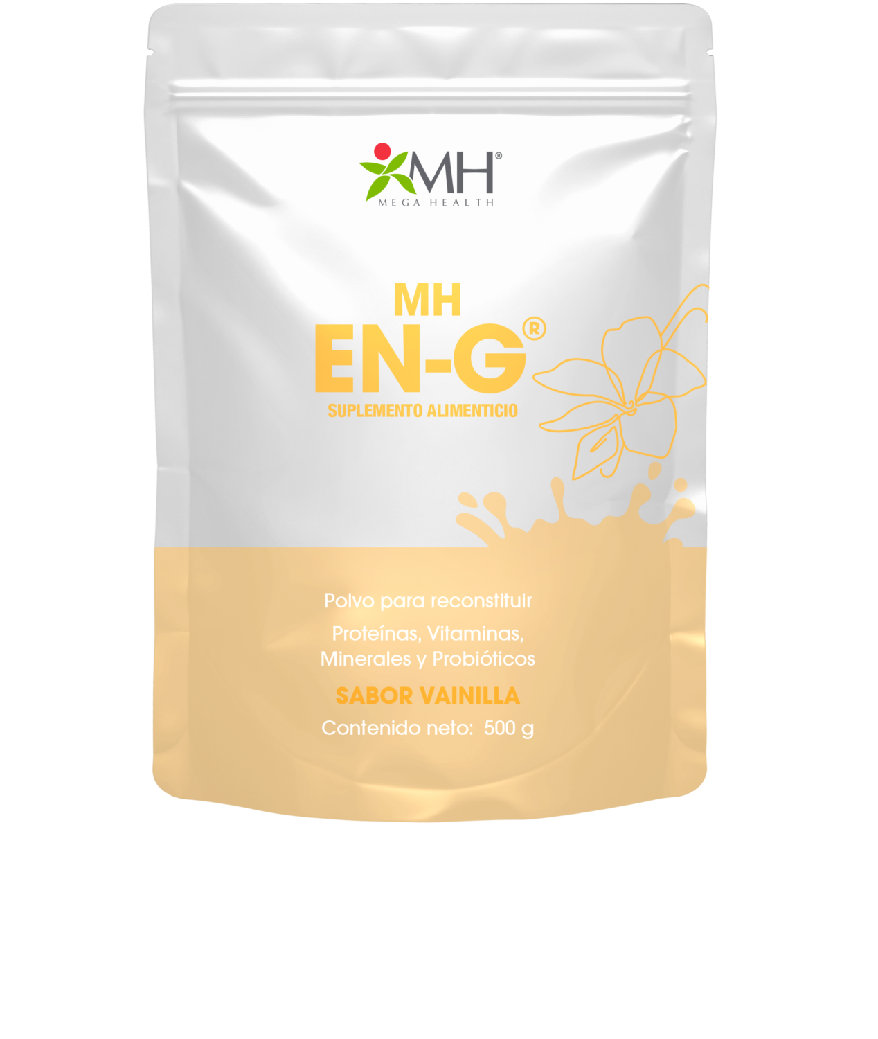 MH EN-G® | Proteina aislada de soya, Casepina micelar, Fibra de maltodextrina, Jalea real, Vitaminas y Minerales.