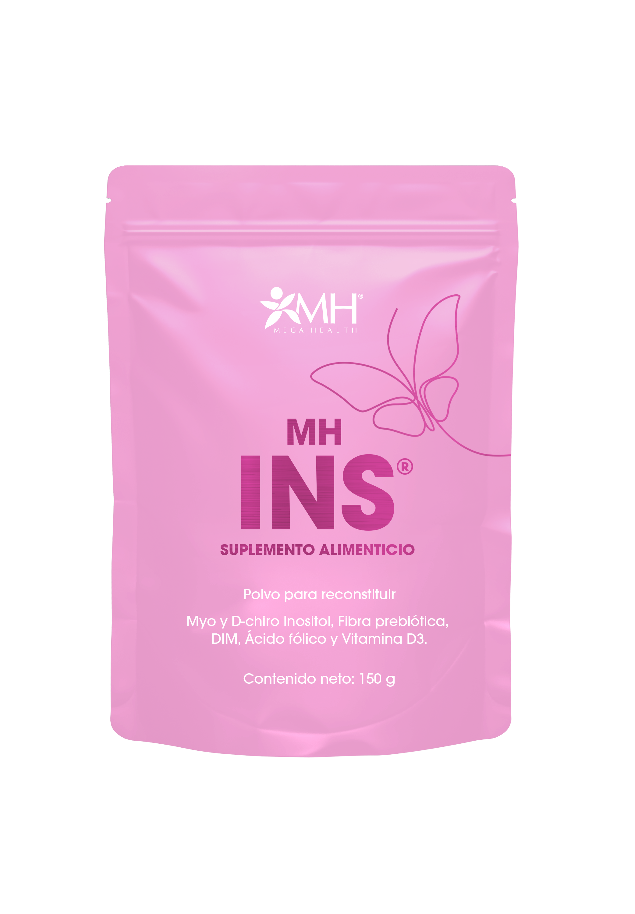 MH INS® | Myo inositol, D-chiro inositol. Inulina de achicoria (Cichorium intybus), DIM (3,3’-Diindolilmetano Ácido fólico y Vitamina D3