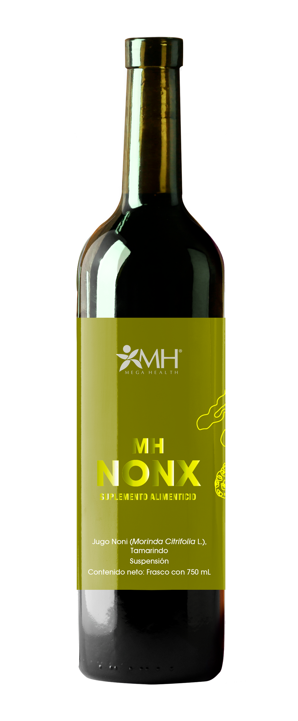 MH NONX® | Jugo de fruto de noni, Pulpa de fruto de noni, Pulpa de fruto de tamarindo en polvo.