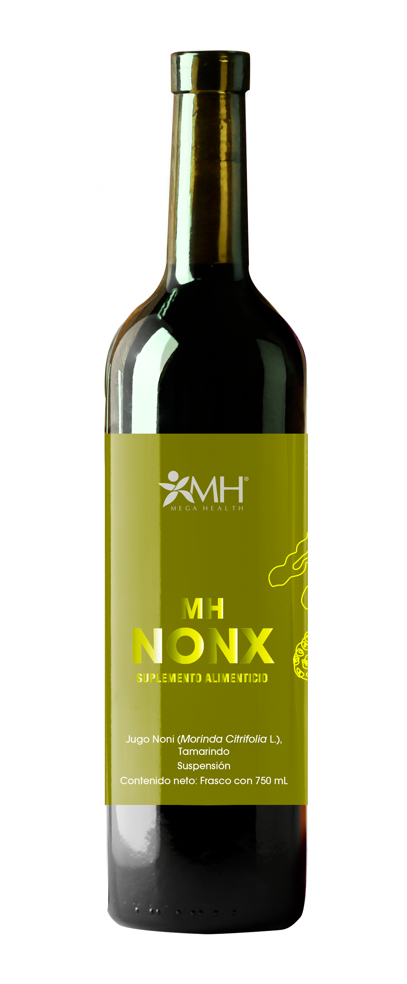 MH NONX® | Jugo de fruto de noni, Pulpa de fruto de noni, Pulpa de fruto de tamarindo en polvo.