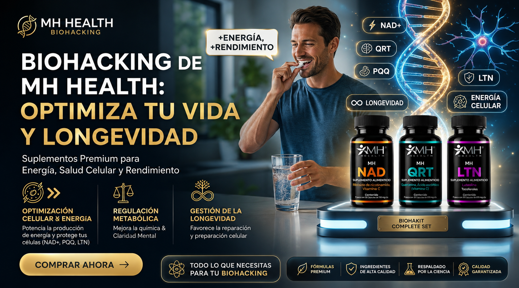 MH BIOHAKIT | LTN (Luteolina); NAD (Ribósido de nicotinamida y Vitamina C); QRT (Quercitina y vitamina C))