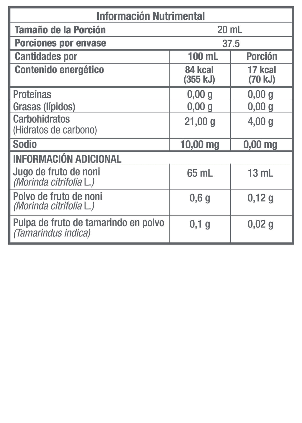 MH NONX® | Jugo de fruto de noni, Pulpa de fruto de noni, Pulpa de fruto de tamarindo en polvo.