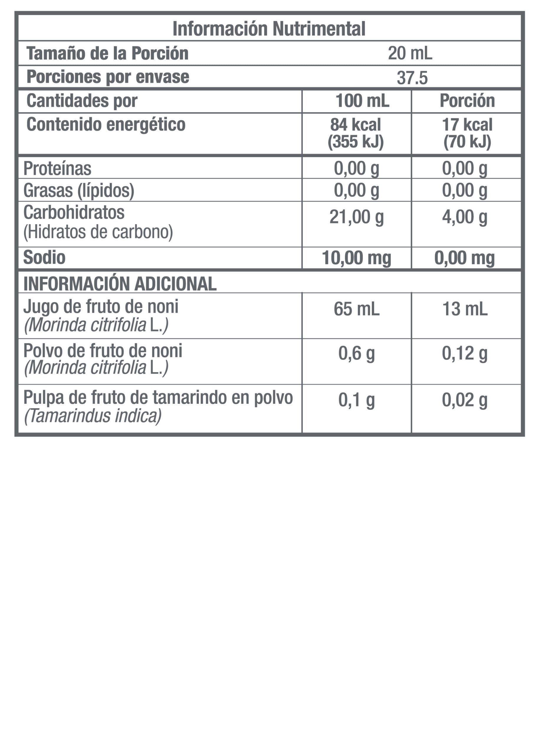 MH NONX® | Jugo de fruto de noni, Pulpa de fruto de noni, Pulpa de fruto de tamarindo en polvo.