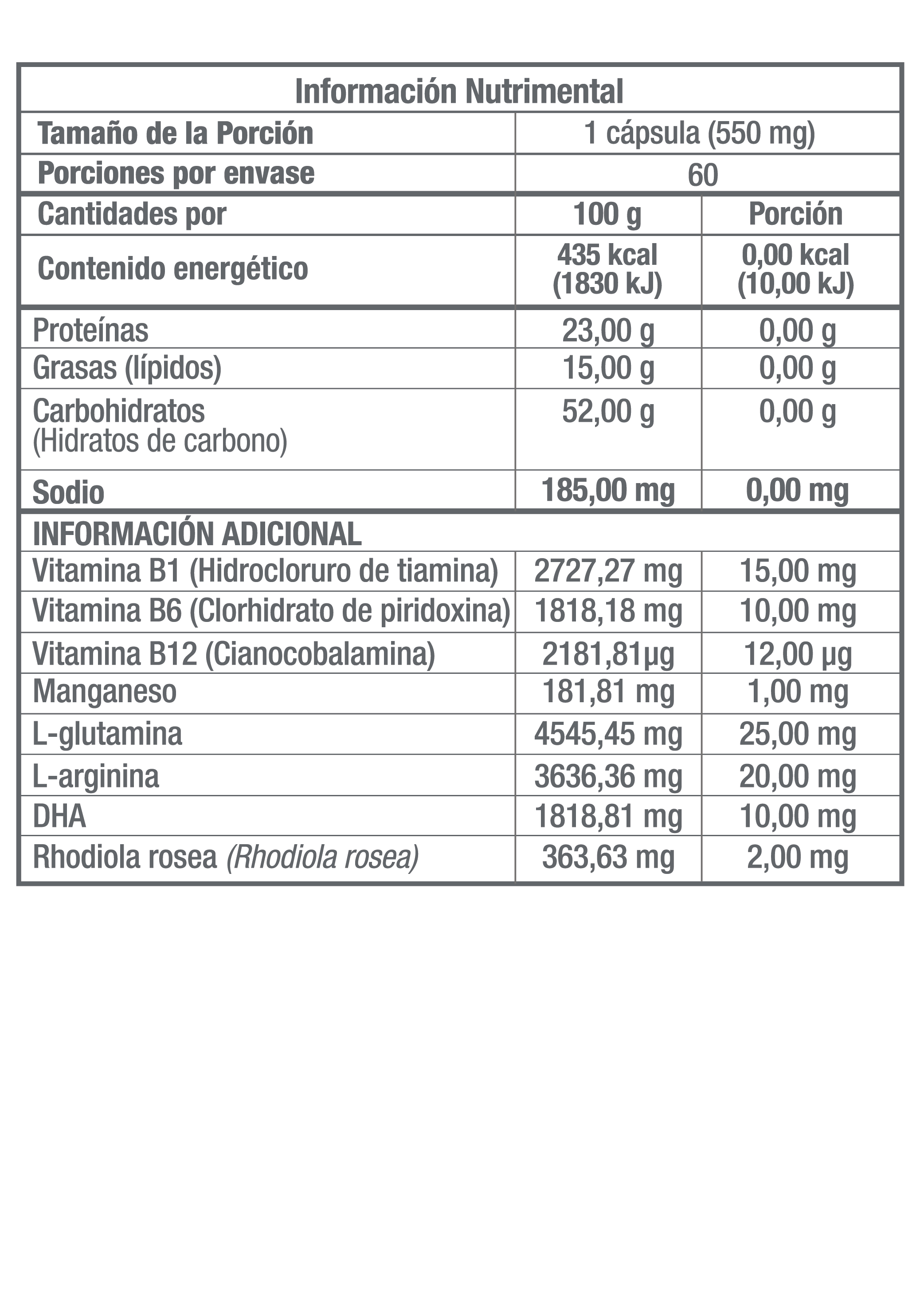 MH S+® | DHA, lecitina de soya, L-glutamina, L-arginina, vitamina B6 y manganeso