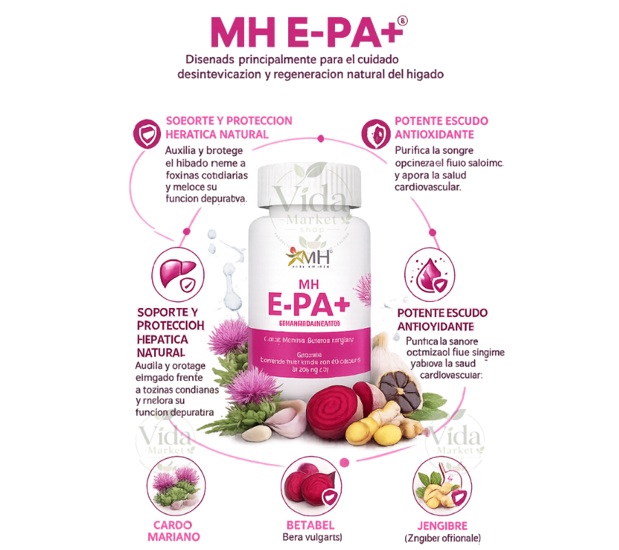 MH E-PA+® | Cardo Mariano; Betabel (Beta vulgaris); Jengibre (Zingiber officinale)
